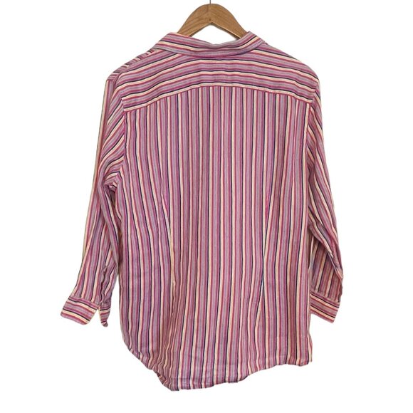 Lauren Ralph Lauren Blouse 100% Linen Multicolor Striped Long Sleeve Button Up - Picture 2 of 15